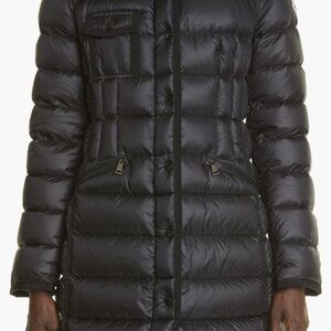 Moncler Hermine Grosgrain Trim Quilted Down Puffer Coat with Fur